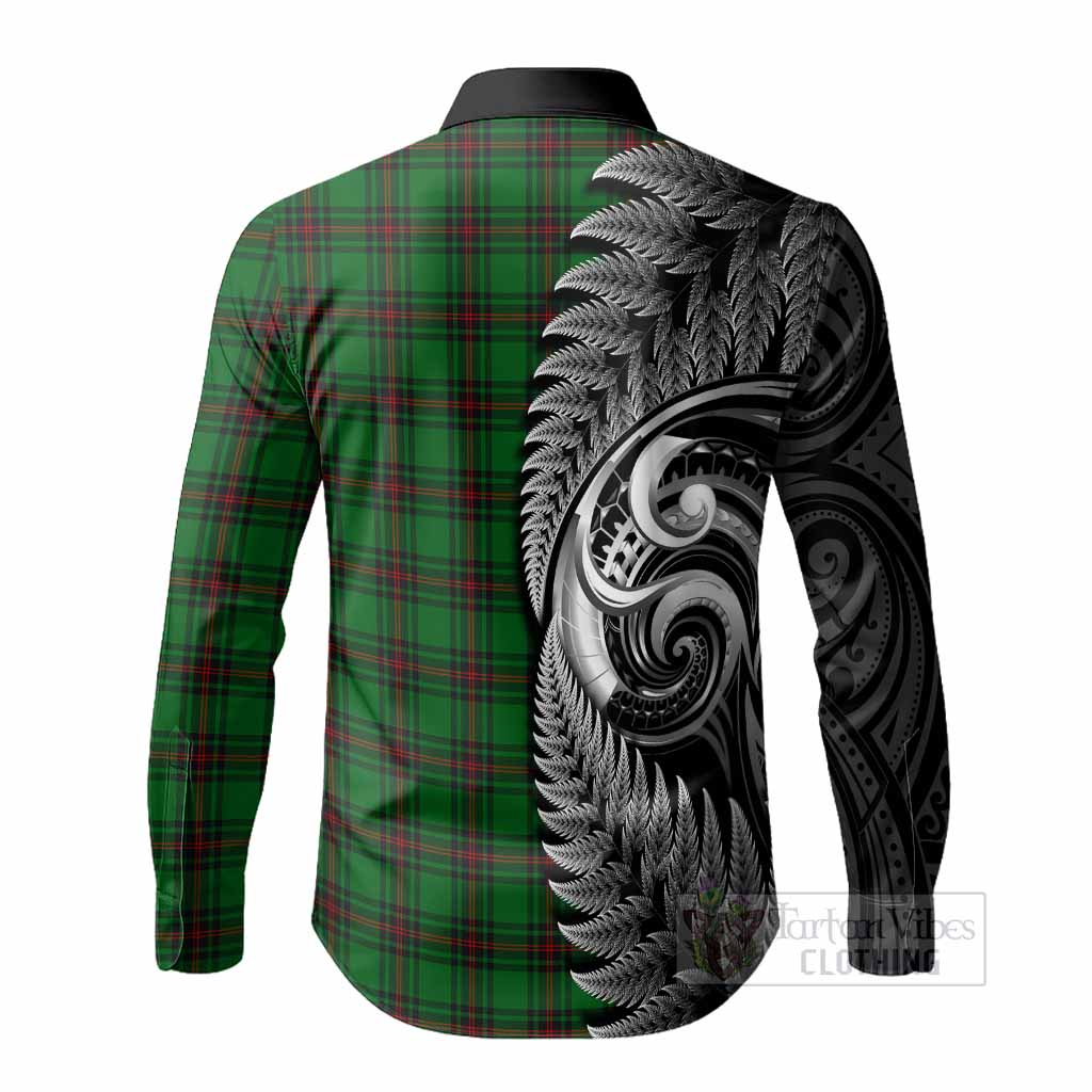 Anstruther Tartan Crest Long Sleeve Button Shirts With New Zealand Silver Fern Maori Koru
