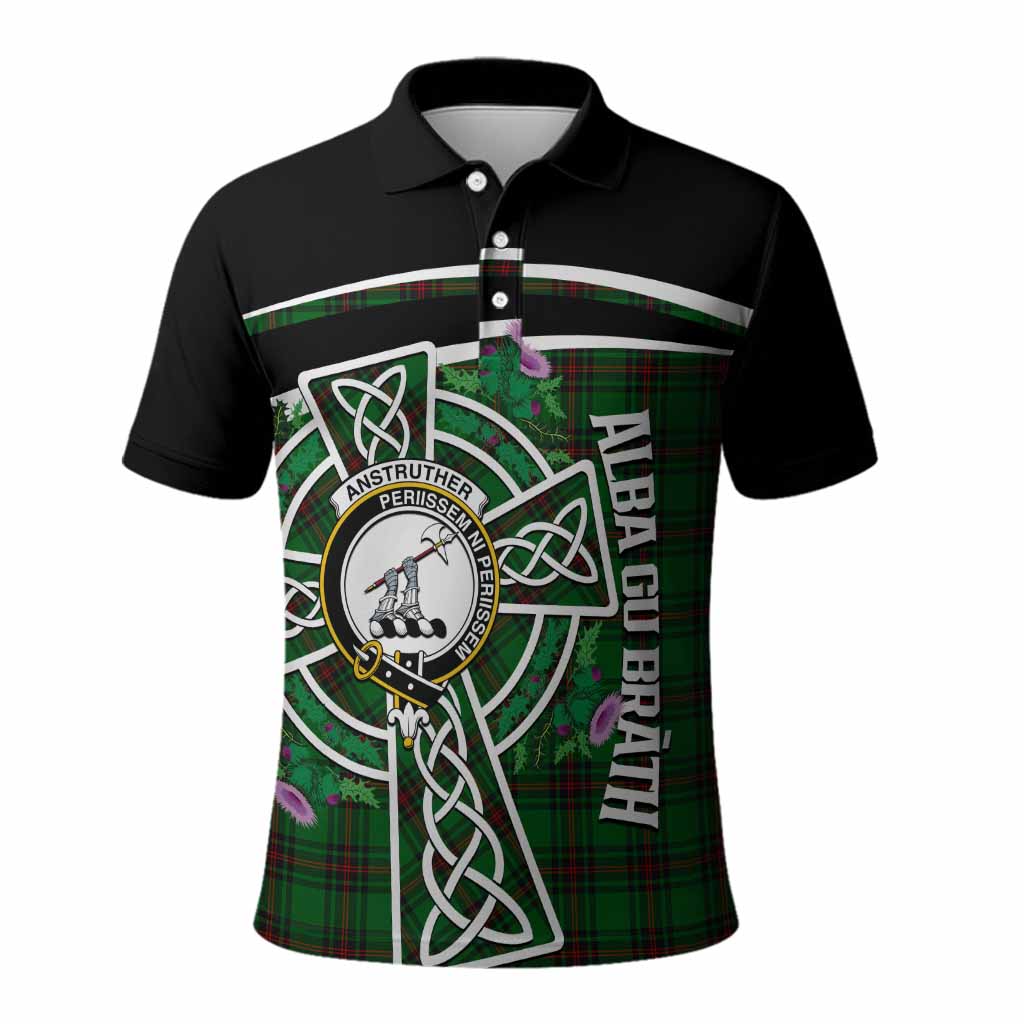 Anstruther Tartan Crest Polo Shirt Scottish Thistle Celtic Cross Alba Gu Brath