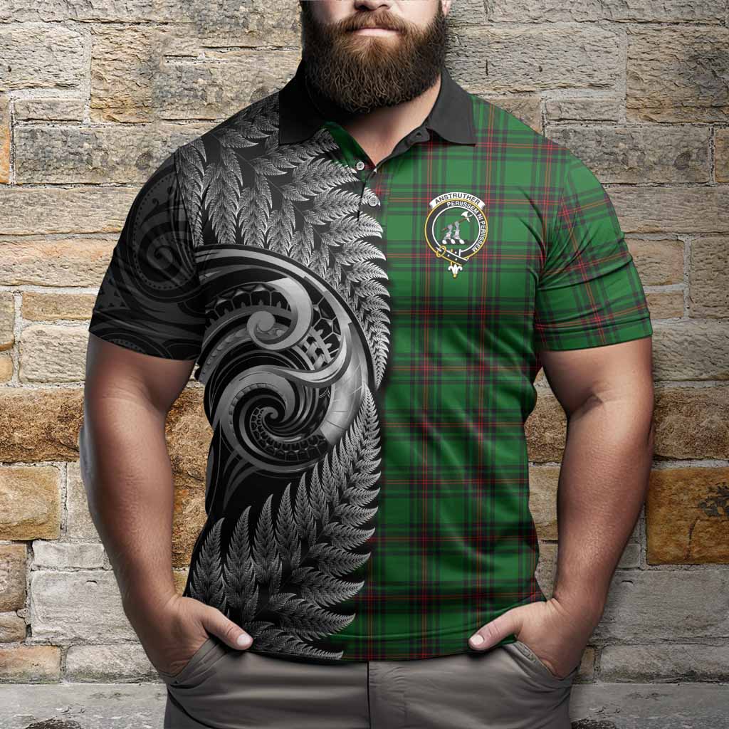 Anstruther Tartan Crest Polo Shirt With New Zealand Silver Fern Maori Koru