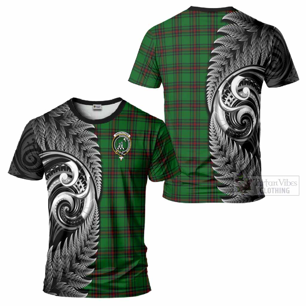 Anstruther Tartan Crest T-Shirt With New Zealand Silver Fern Maori Koru