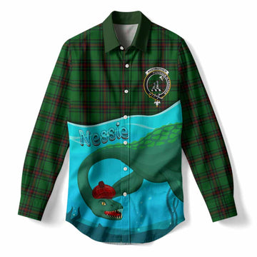 Anstruther Tartan Crest Women Casual Shirt Nessie Under Water