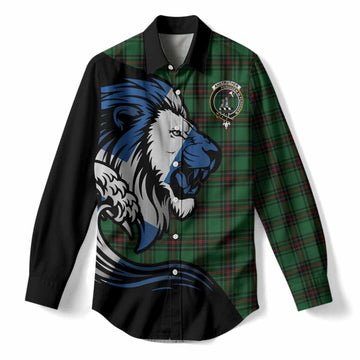 Anstruther Tartan Crest Women Casual Shirt Scottish Golden Lions Wave Flow