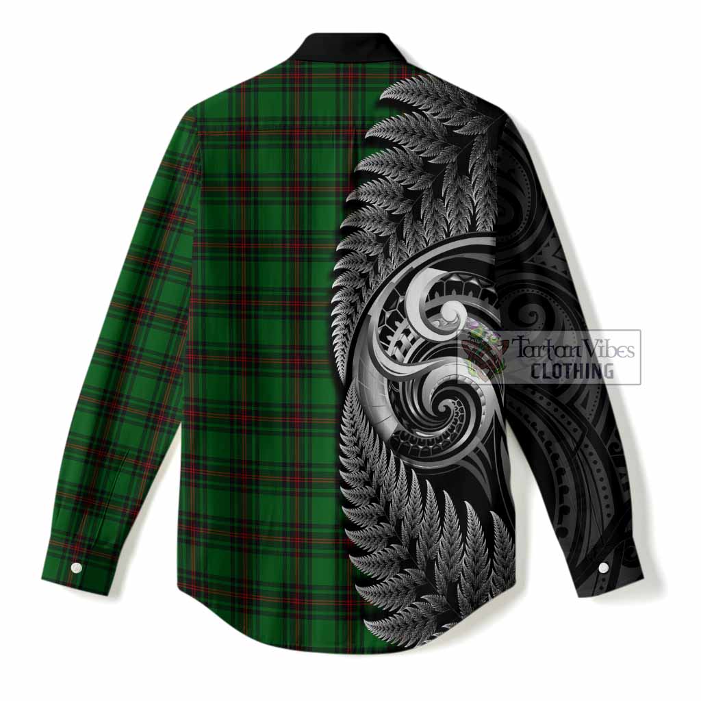 Anstruther Tartan Crest Women Casual Shirt With New Zealand Silver Fern Maori Koru
