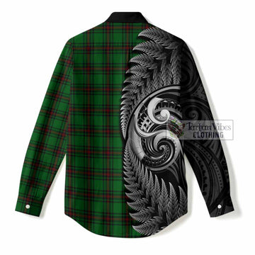 Anstruther Tartan Crest Women Casual Shirt With New Zealand Silver Fern Maori Koru