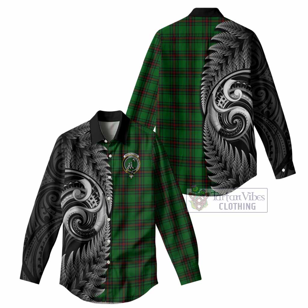 Anstruther Tartan Crest Women Casual Shirt With New Zealand Silver Fern Maori Koru