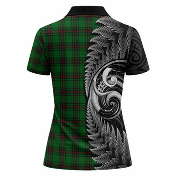 Anstruther Tartan Crest Women Polo Shirt With New Zealand Silver Fern Maori Koru