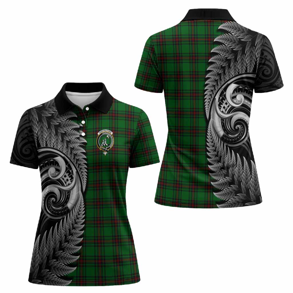 Anstruther Tartan Crest Women Polo Shirt With New Zealand Silver Fern Maori Koru
