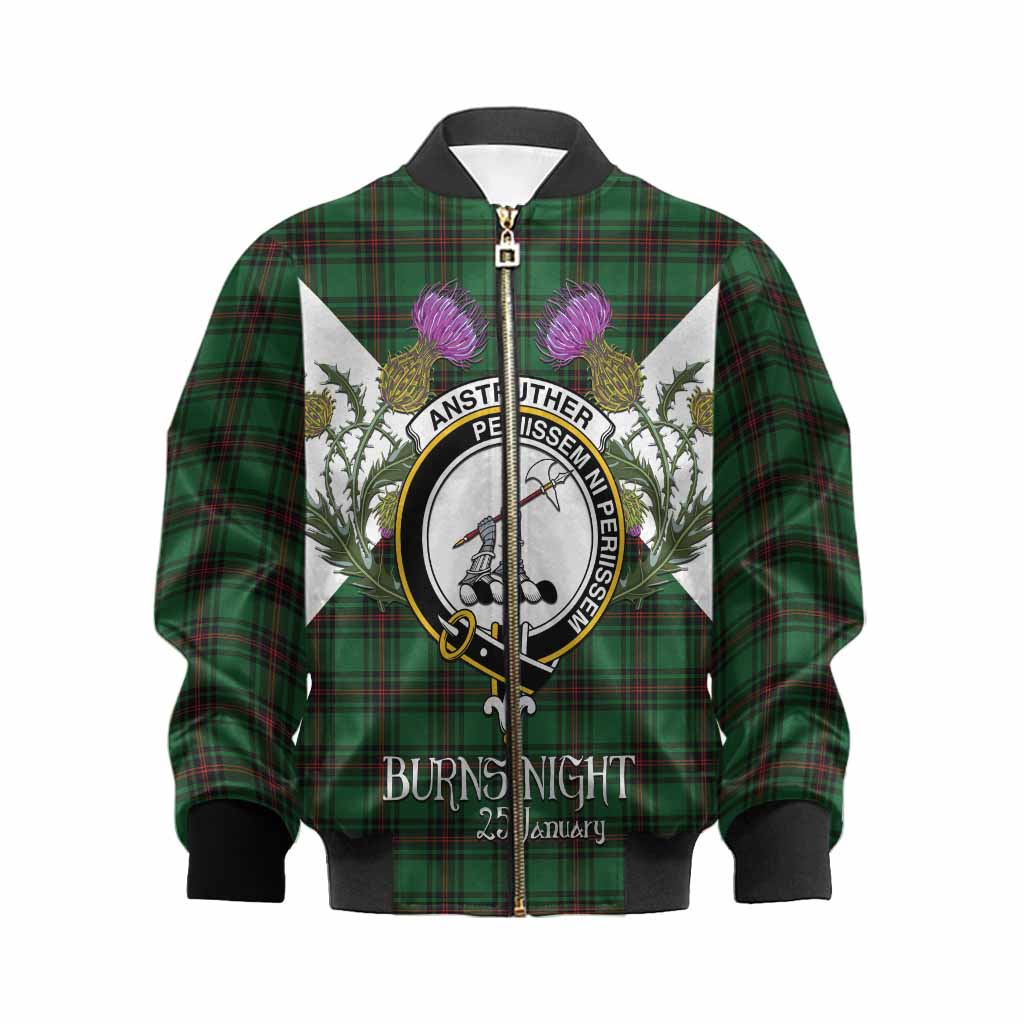 Anstruther Tartan Family Crest Kid Bomber Jacket Scottish Burns Night Thistle Floral