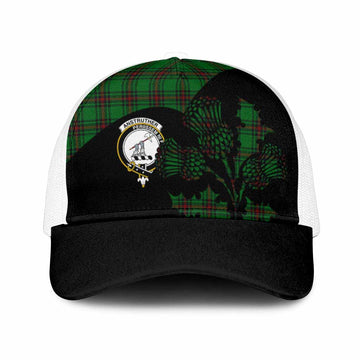 Anstruther Tartan Family Crest Mesh Trucker Cap Scotland Thistle Floral Flag Style