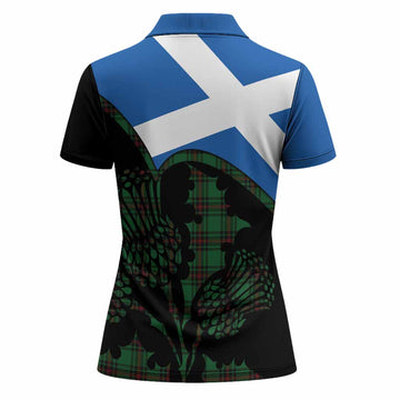 Anstruther Tartan Family Crest Women Polo Shirt Scotland Thistle Floral Flag Style