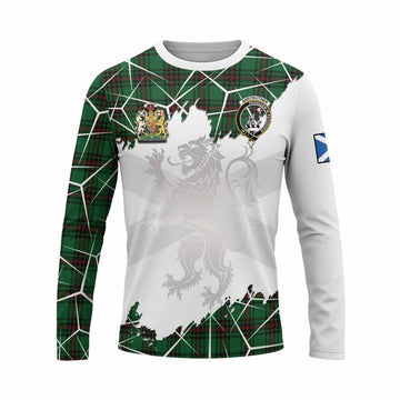 Anstruther Tartan Long Sleeve T-Shirt with Family Crest and Lion Rampant Grunge Style