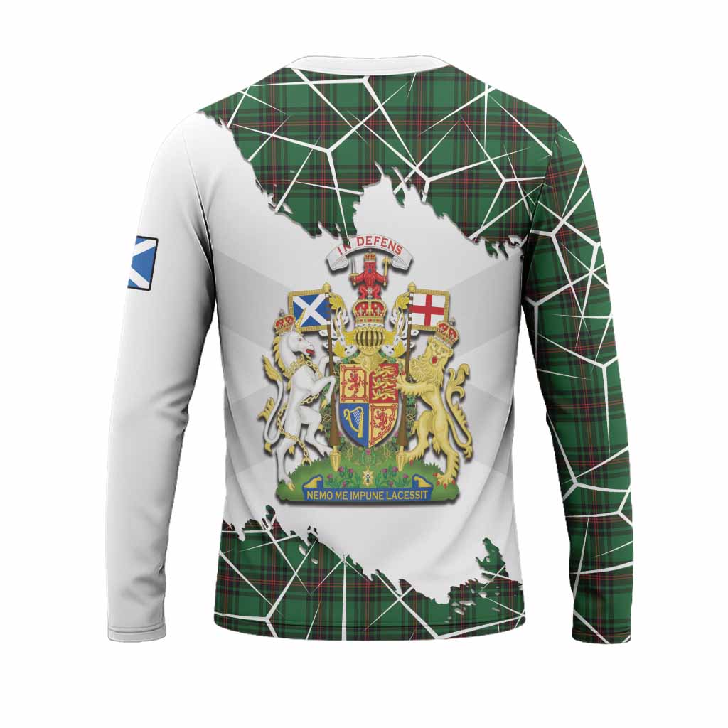 Anstruther Tartan Long Sleeve T-Shirt with Family Crest and Lion Rampant Grunge Style