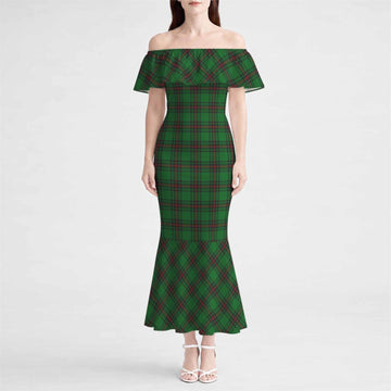 Anstruther Tartan Off Shoulder Ruffle Mermaid Maxi Dress