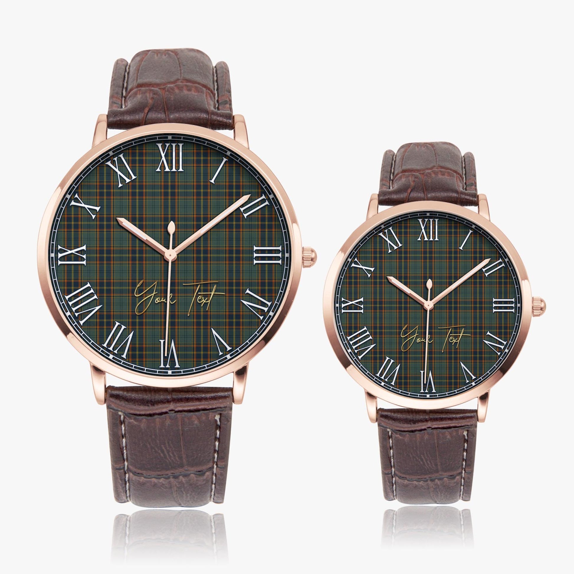 Antrim County Ireland Tartan Personalized Your Text Leather Trap Quartz Watch - Tartan Vibes Clothing
