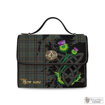 Antrim County Ireland Tartan Waterproof Canvas Bag with Scotland Map and Thistle Celtic Accents