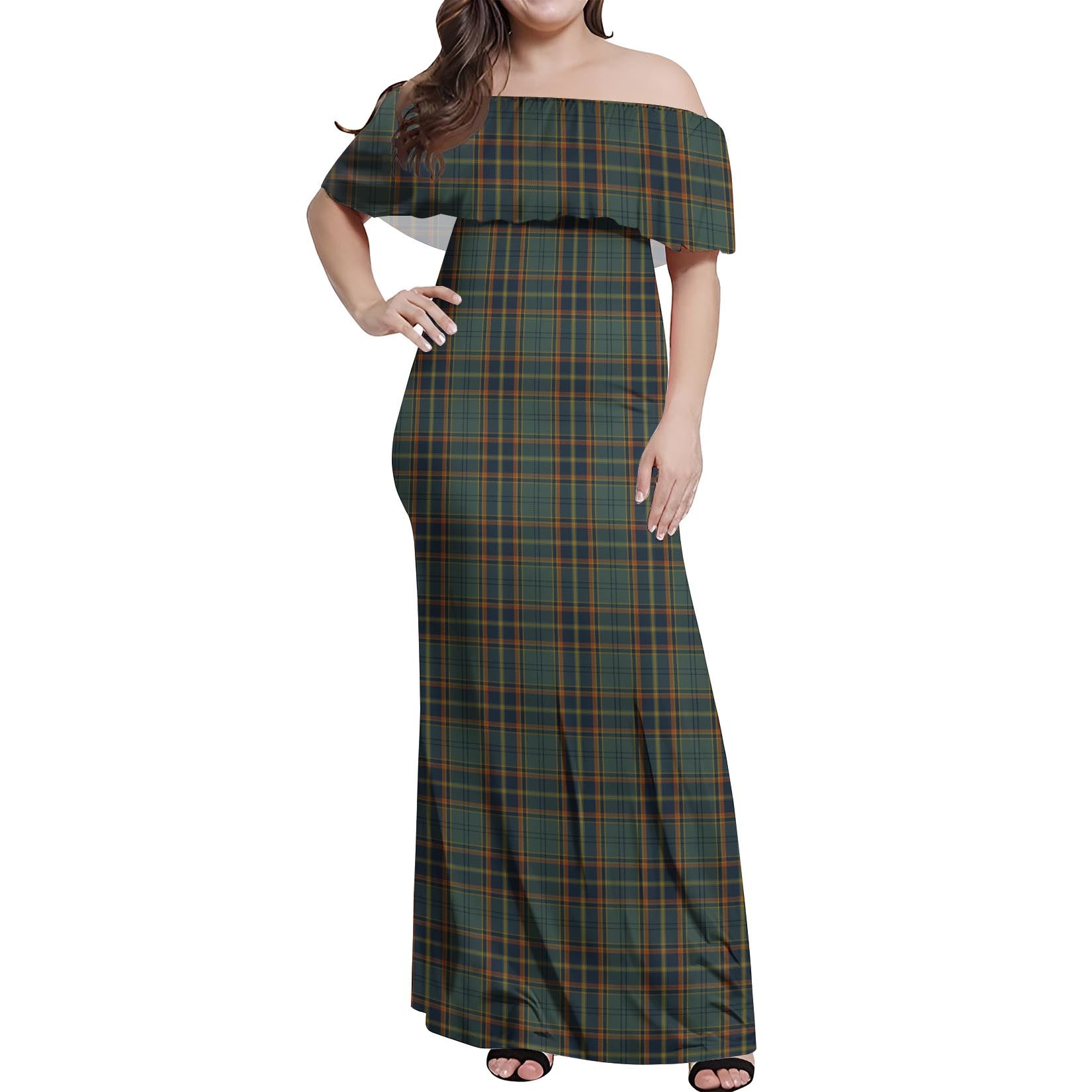Antrim County Ireland Tartan Off Shoulder Long Dress Women's Dress - Tartan Vibes Clothing