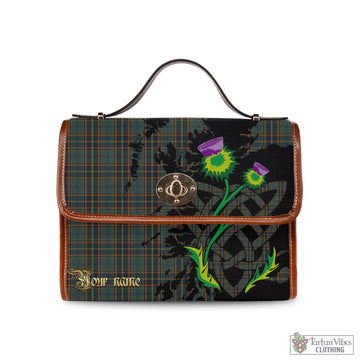 Antrim County Ireland Tartan Waterproof Canvas Bag with Scotland Map and Thistle Celtic Accents