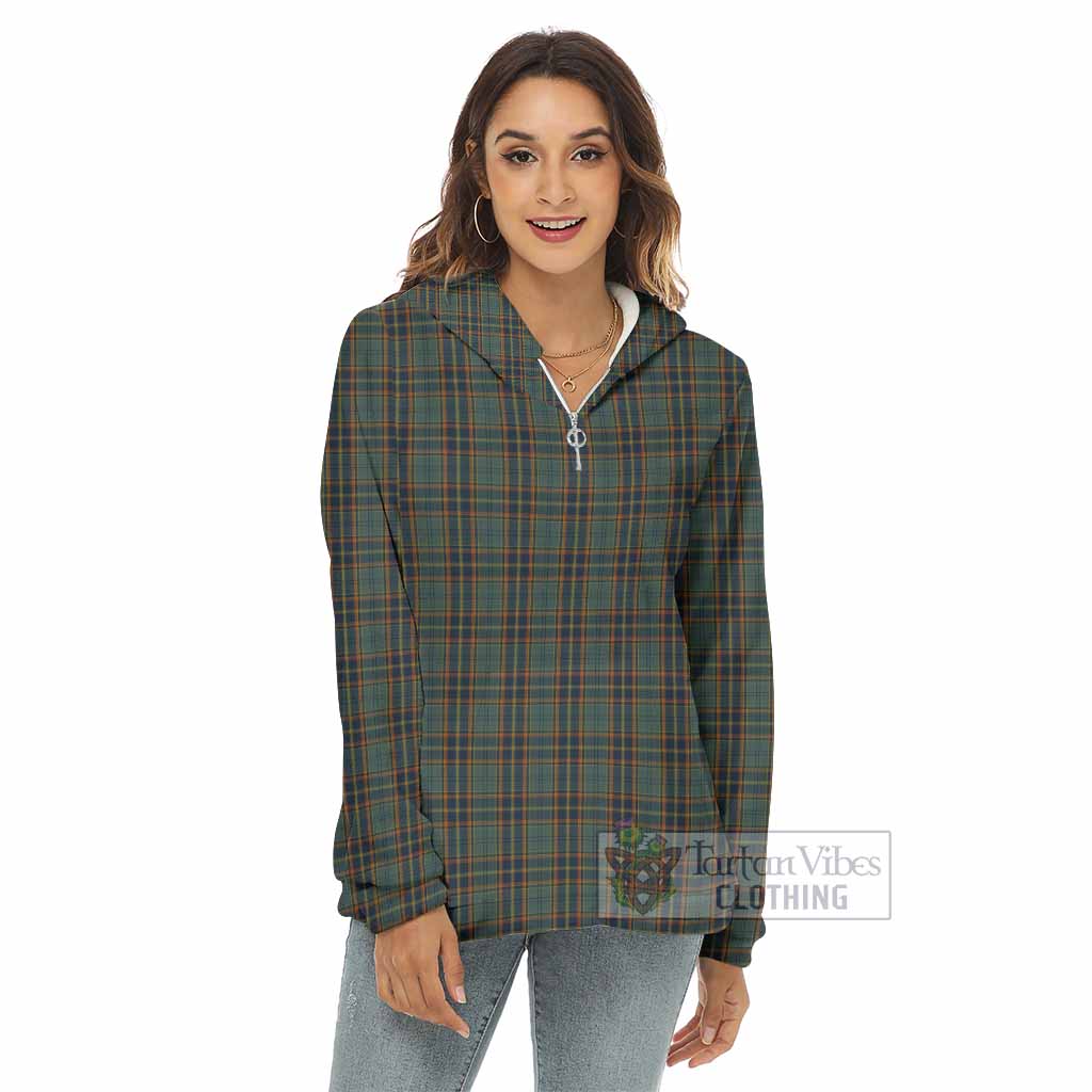 Antrim County Ireland Tartan Women's Borg Fleece Hoodie with Half Zip - Tartan Vibes Clothing