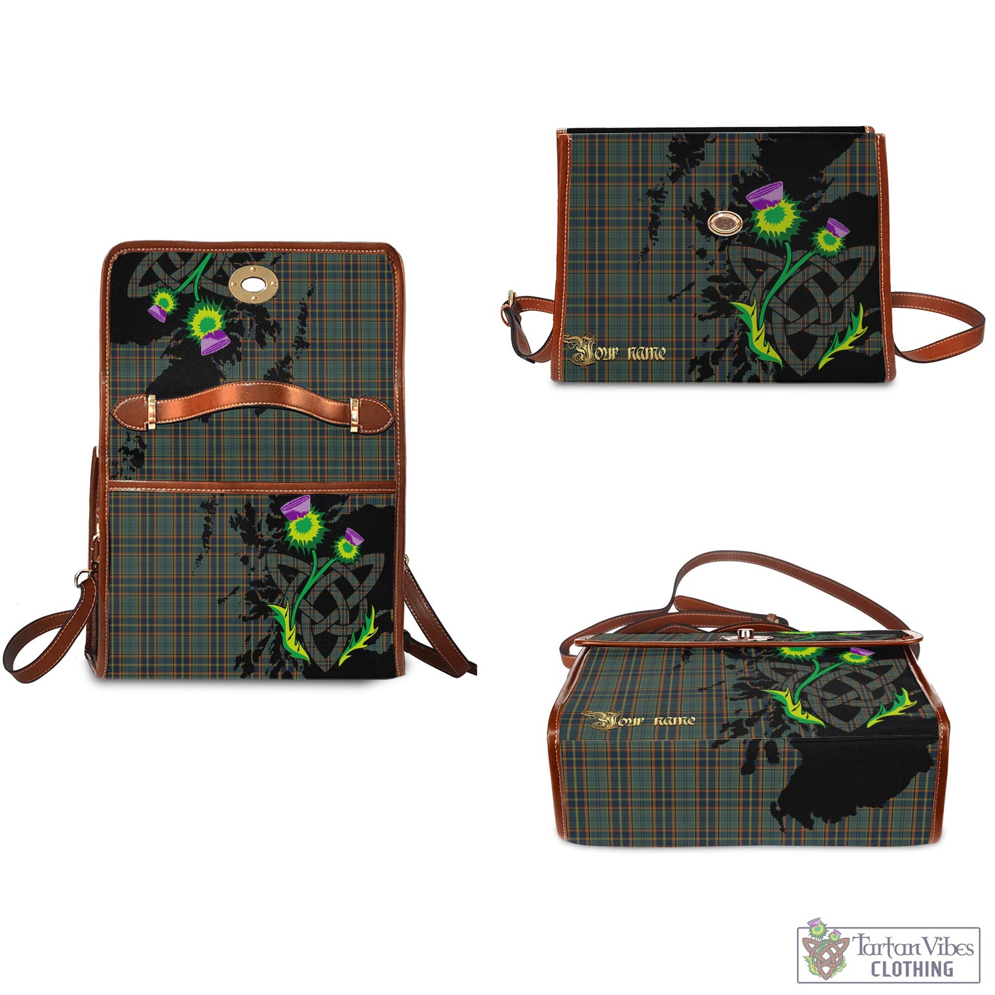 Tartan Vibes Clothing Antrim County Ireland Tartan Waterproof Canvas Bag with Scotland Map and Thistle Celtic Accents