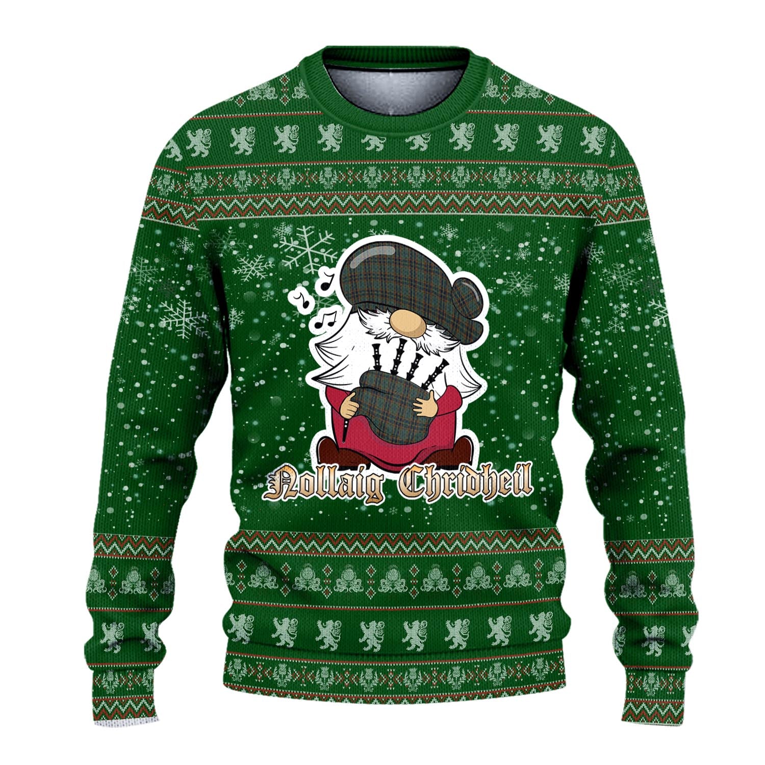 Antrim County Ireland Clan Christmas Family Knitted Sweater with Funny Gnome Playing Bagpipes - Tartanvibesclothing
