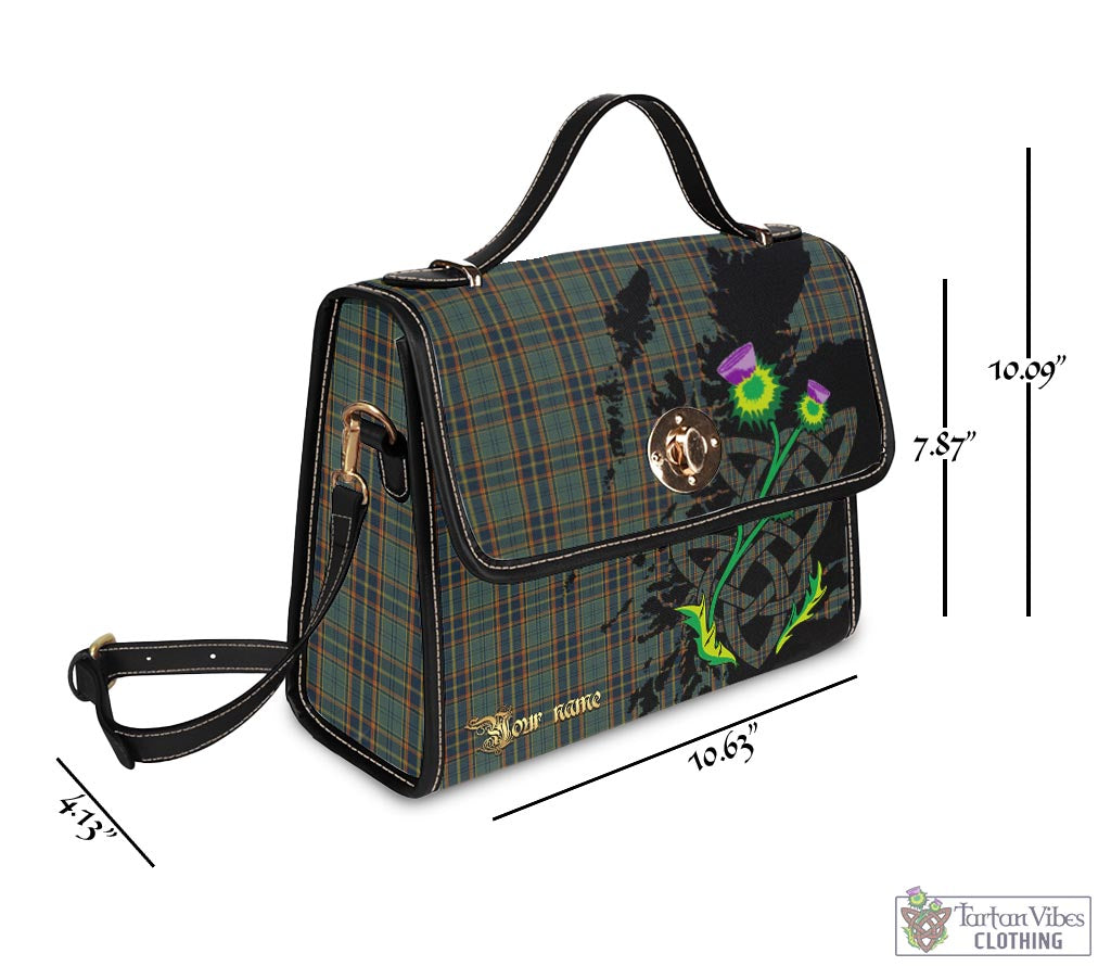 Tartan Vibes Clothing Antrim County Ireland Tartan Waterproof Canvas Bag with Scotland Map and Thistle Celtic Accents