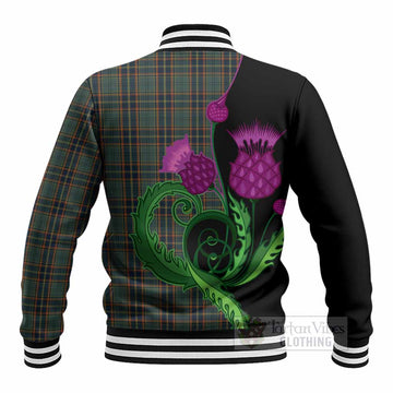 Antrim County Ireland Tartan Baseball Jacket Traditional Scottish Thistle