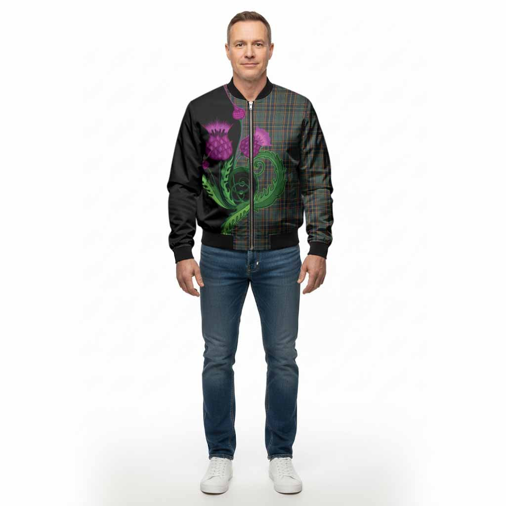 Antrim County Ireland Tartan Bomber Jacket Traditional Scottish Thistle