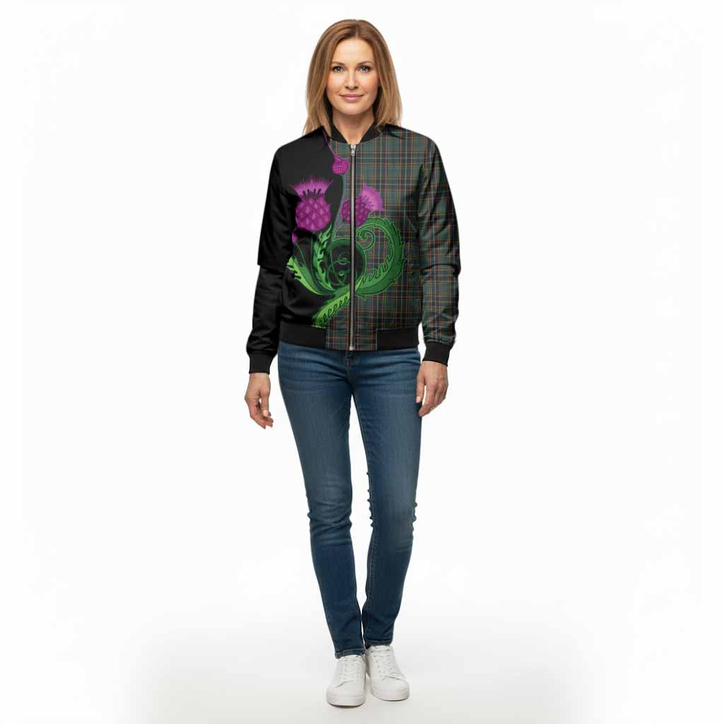 Antrim County Ireland Tartan Bomber Jacket Traditional Scottish Thistle