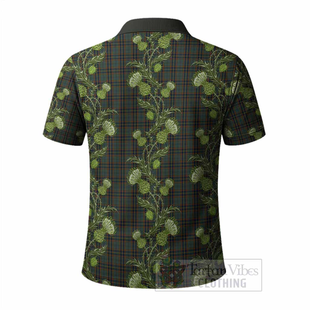 Antrim County Ireland Tartan Polo Shirt Seamless Scottish Thistle Flowers