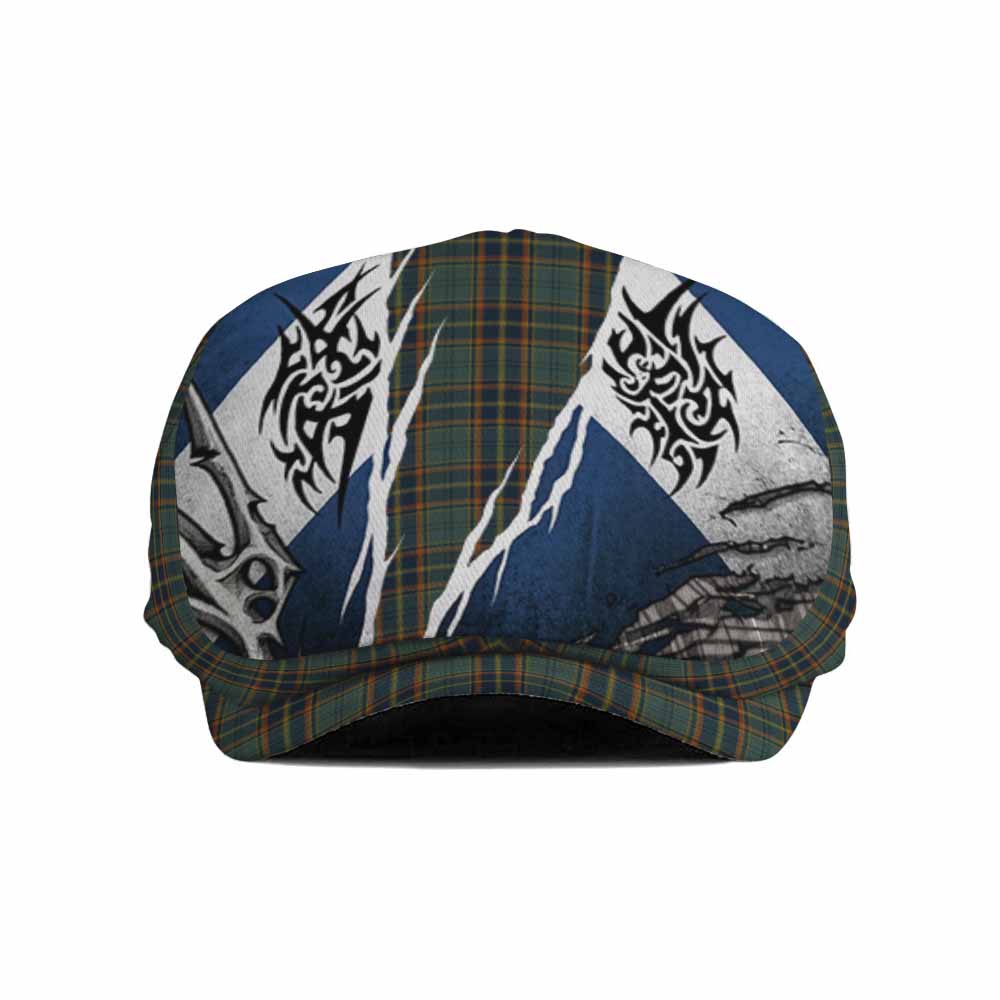 Antrim Tartan Flat Cap, Jeff Cap Scotland Flag Ripped Tribal Design