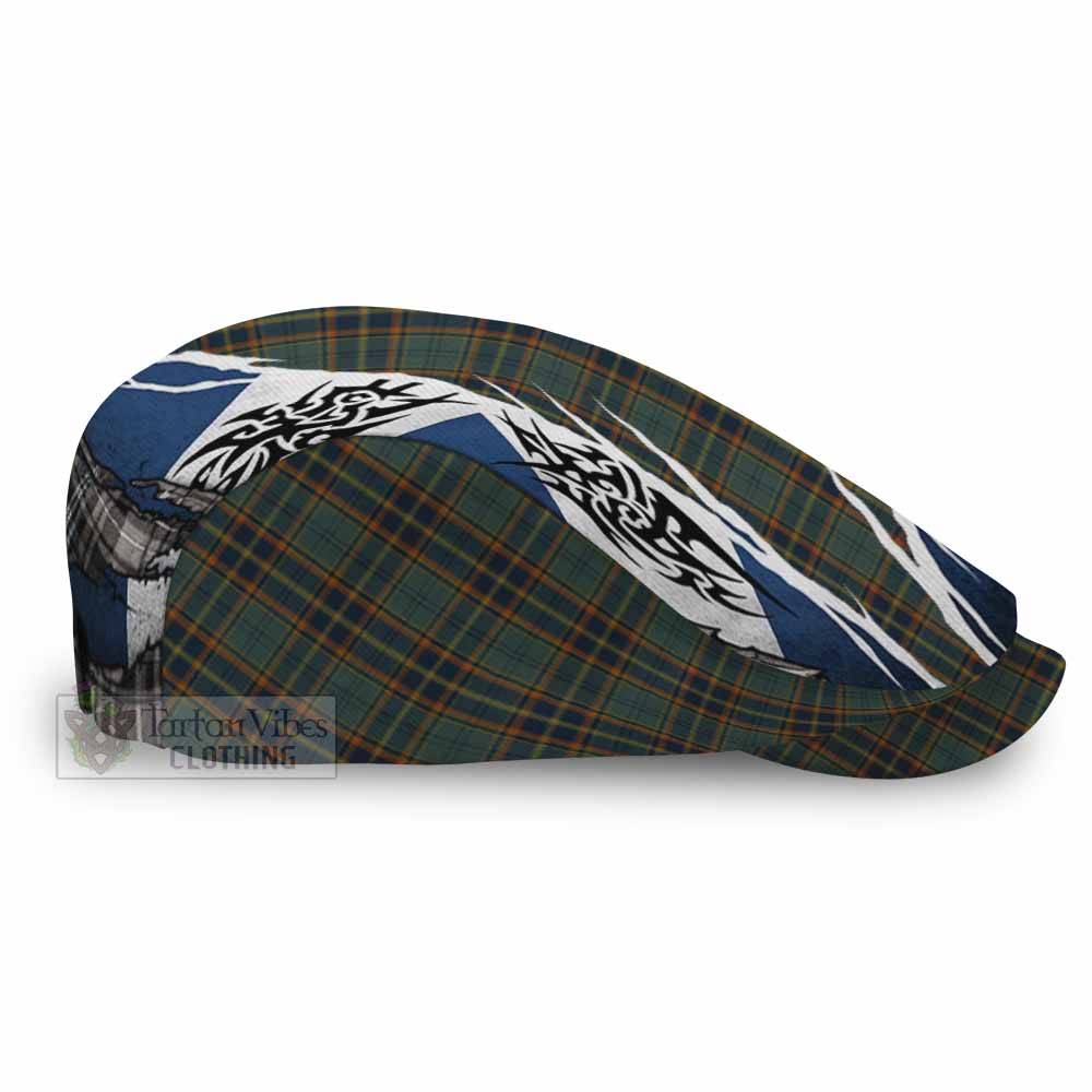 Antrim Tartan Flat Cap, Jeff Cap Scotland Flag Ripped Tribal Design
