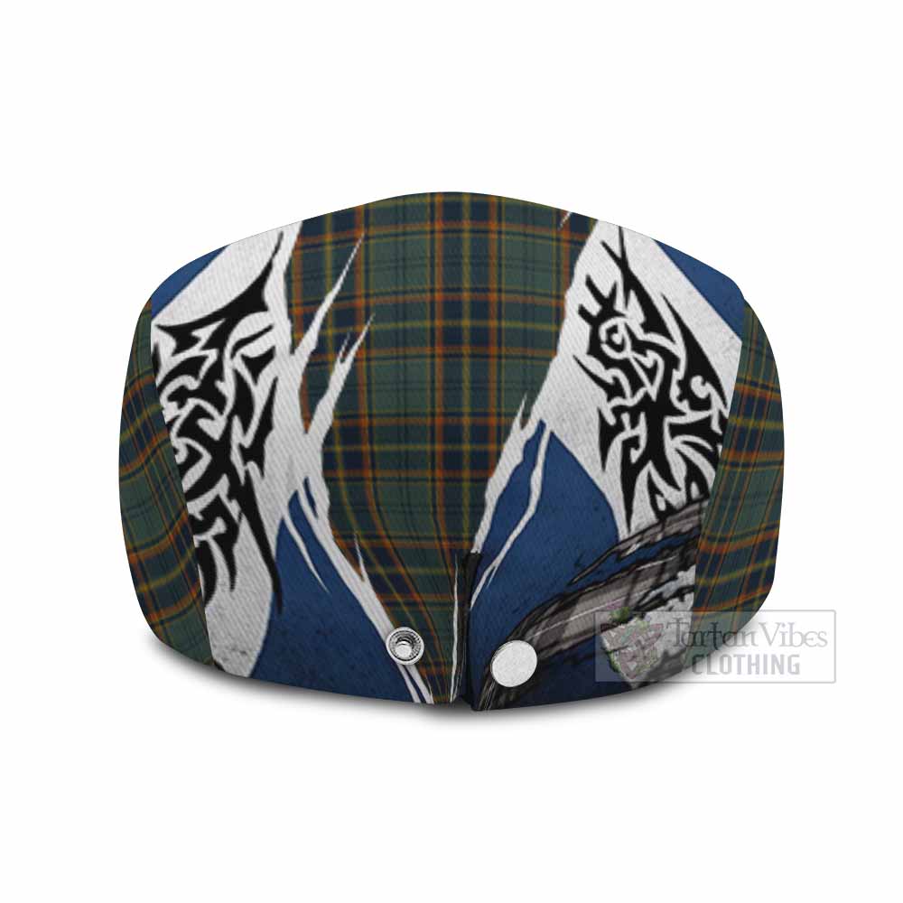 Antrim Tartan Flat Cap, Jeff Cap Scotland Flag Ripped Tribal Design