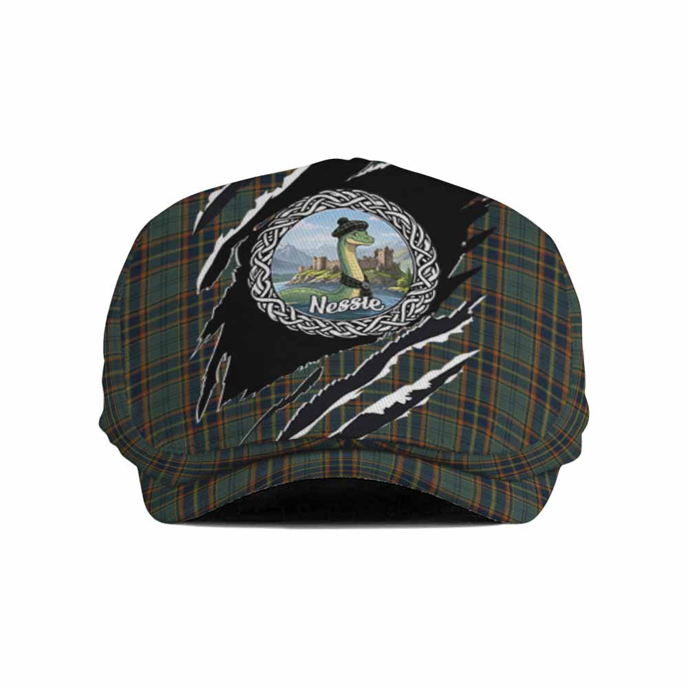 Antrim Tartan Loch Ness Monster Flat Cap, Jeff Cap Celtic Knot Nessie Art