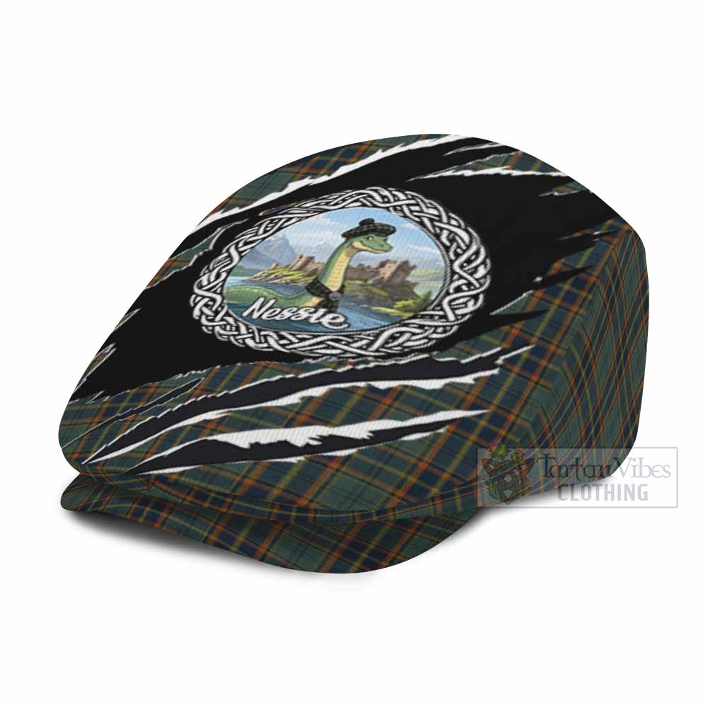 Antrim Tartan Loch Ness Monster Flat Cap, Jeff Cap Celtic Knot Nessie Art
