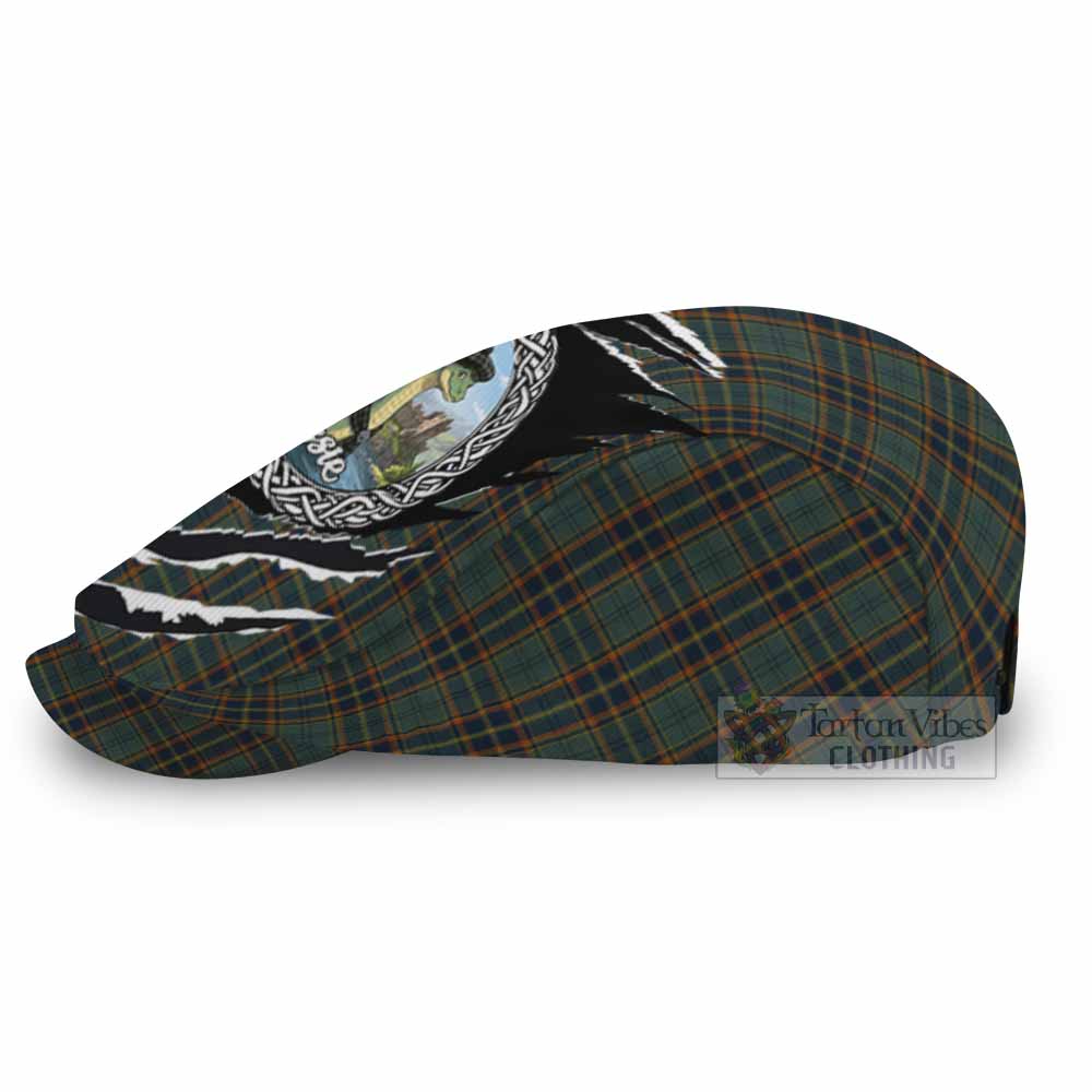 Antrim Tartan Loch Ness Monster Flat Cap, Jeff Cap Celtic Knot Nessie Art