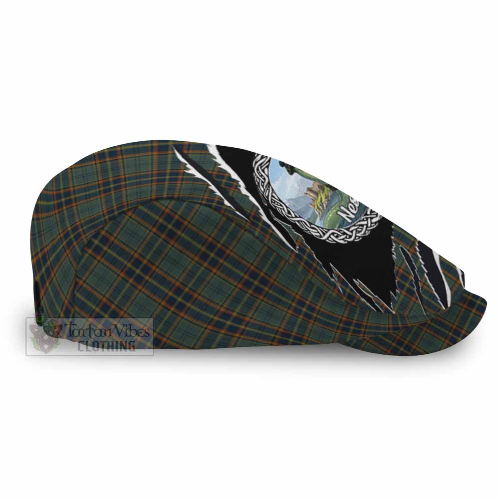 Antrim Tartan Loch Ness Monster Flat Cap, Jeff Cap Celtic Knot Nessie Art