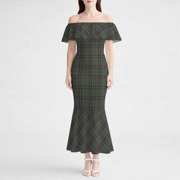Antrim Tartan Off Shoulder Ruffle Mermaid Maxi Dress