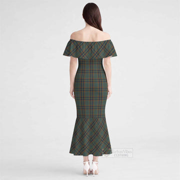 Antrim Tartan Off Shoulder Ruffle Mermaid Maxi Dress