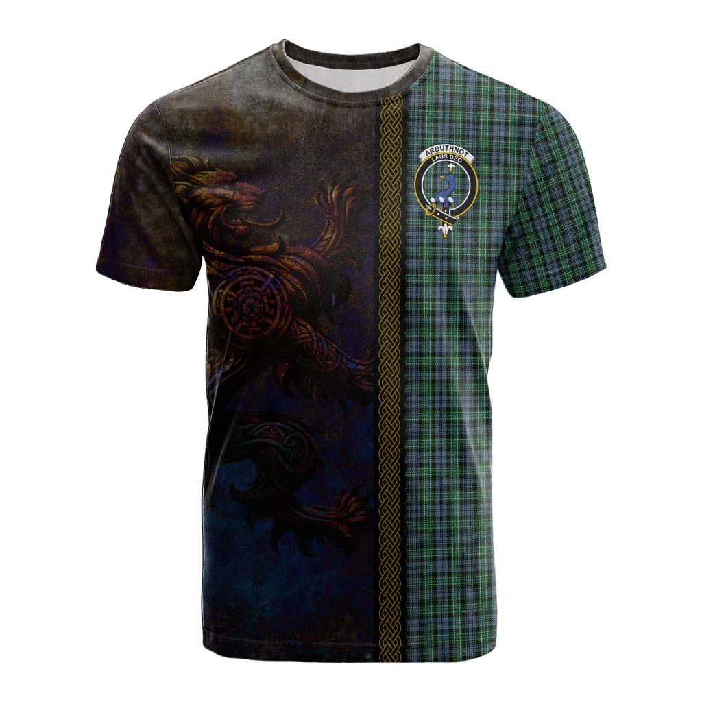 Tartan Vibes Clothing Arbuthnot Tartan Family Crest Cotton T-shirt Alba Gu Brath Be Brave Lion Ancient Style