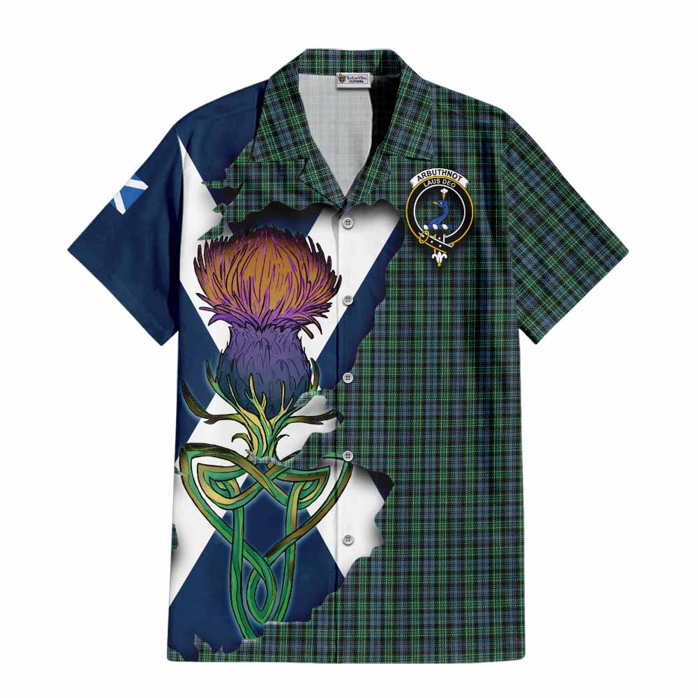 Tartan Vibes Clothing Arbuthnot Tartan Family Crest Short Sleeve Button Shirt Scottish Thistle Celtic Inspired