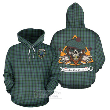 Tartan Vibes Clothing Arbuthnot Tartan Hoodie with Family Crest and Bearded Skull Holding Bottles of Whiskey