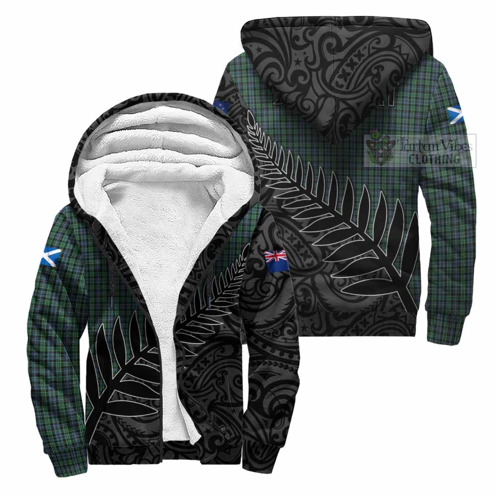 Tartan Vibes Clothing Arbuthnot Crest Tartan Sherpa Hoodie with New Zealand Silver Fern Half Style