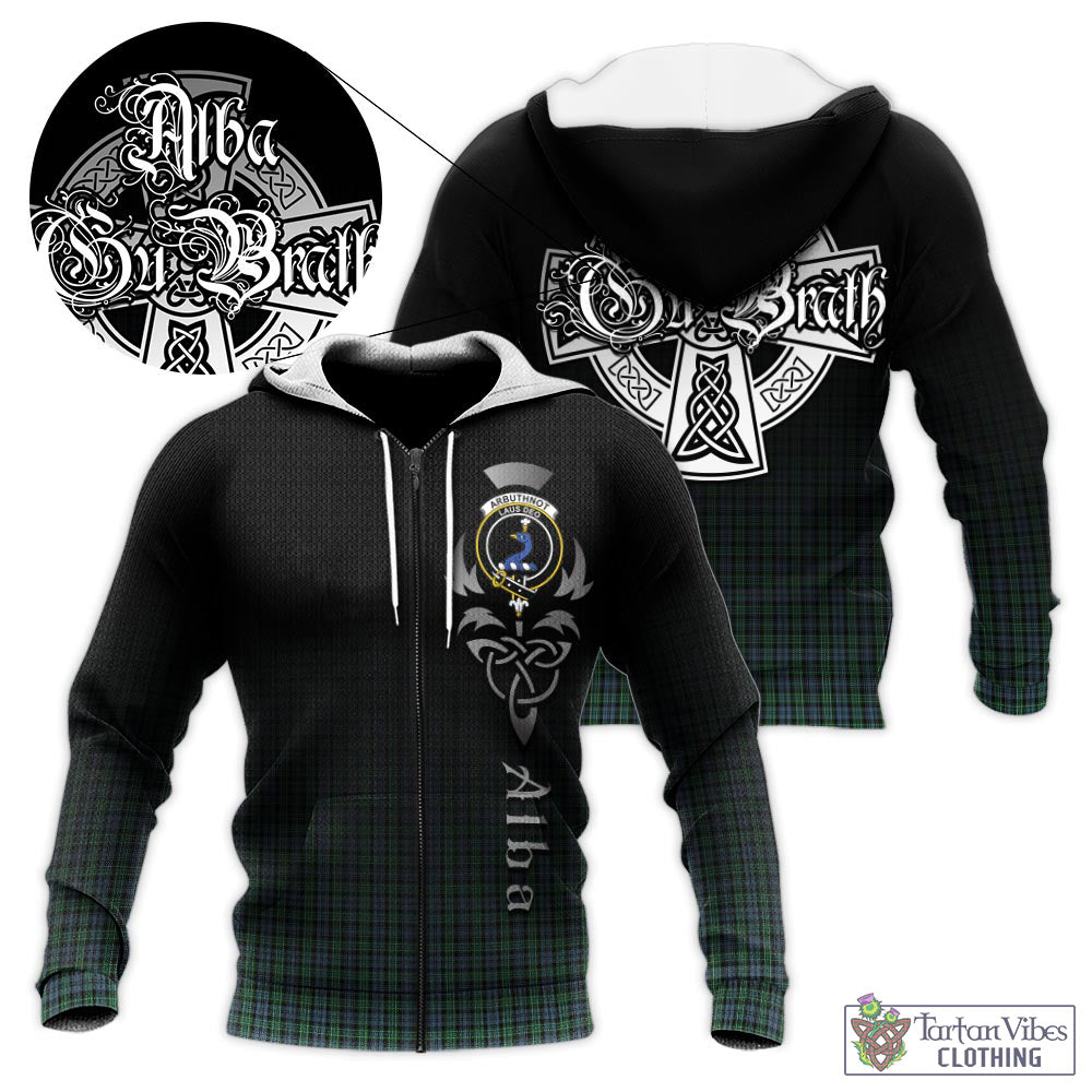 Tartan Vibes Clothing Arbuthnot Tartan Knitted Hoodie Featuring Alba Gu Brath Family Crest Celtic Inspired