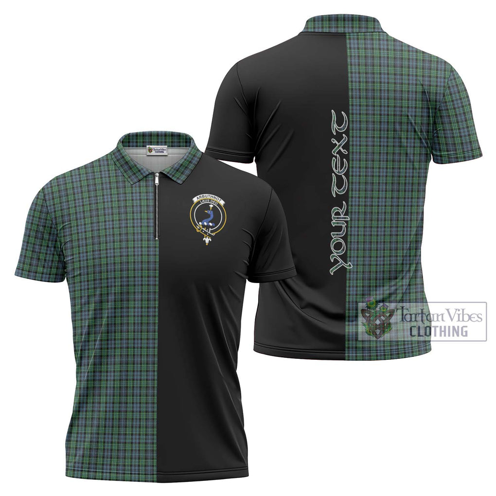 Arbuthnot Tartan Zipper Polo Shirt with Family Crest and Half Of Me Style Unisex - Tartanvibesclothing Shop