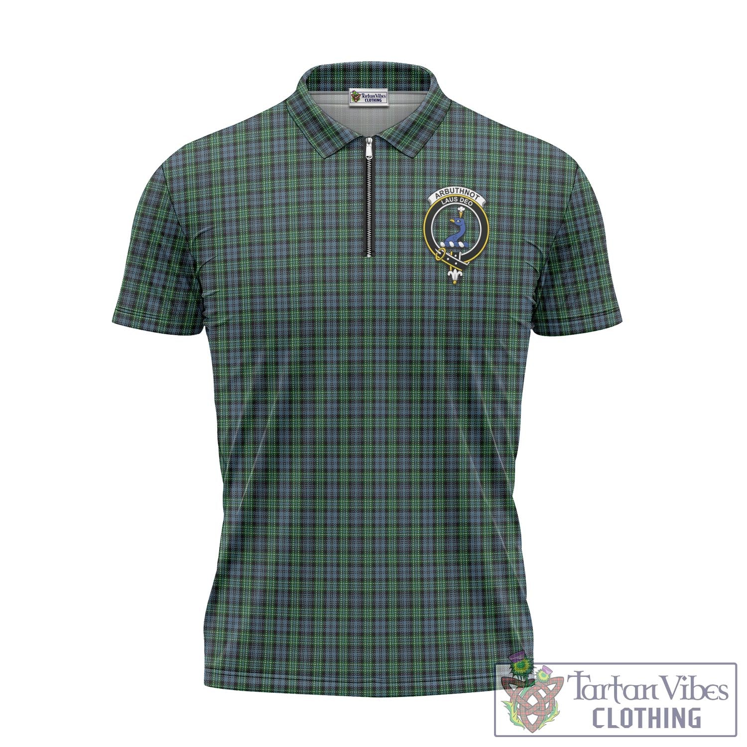 Arbuthnot Tartan Zipper Polo Shirt with Family Crest Unisex - Tartan Vibes Clothing