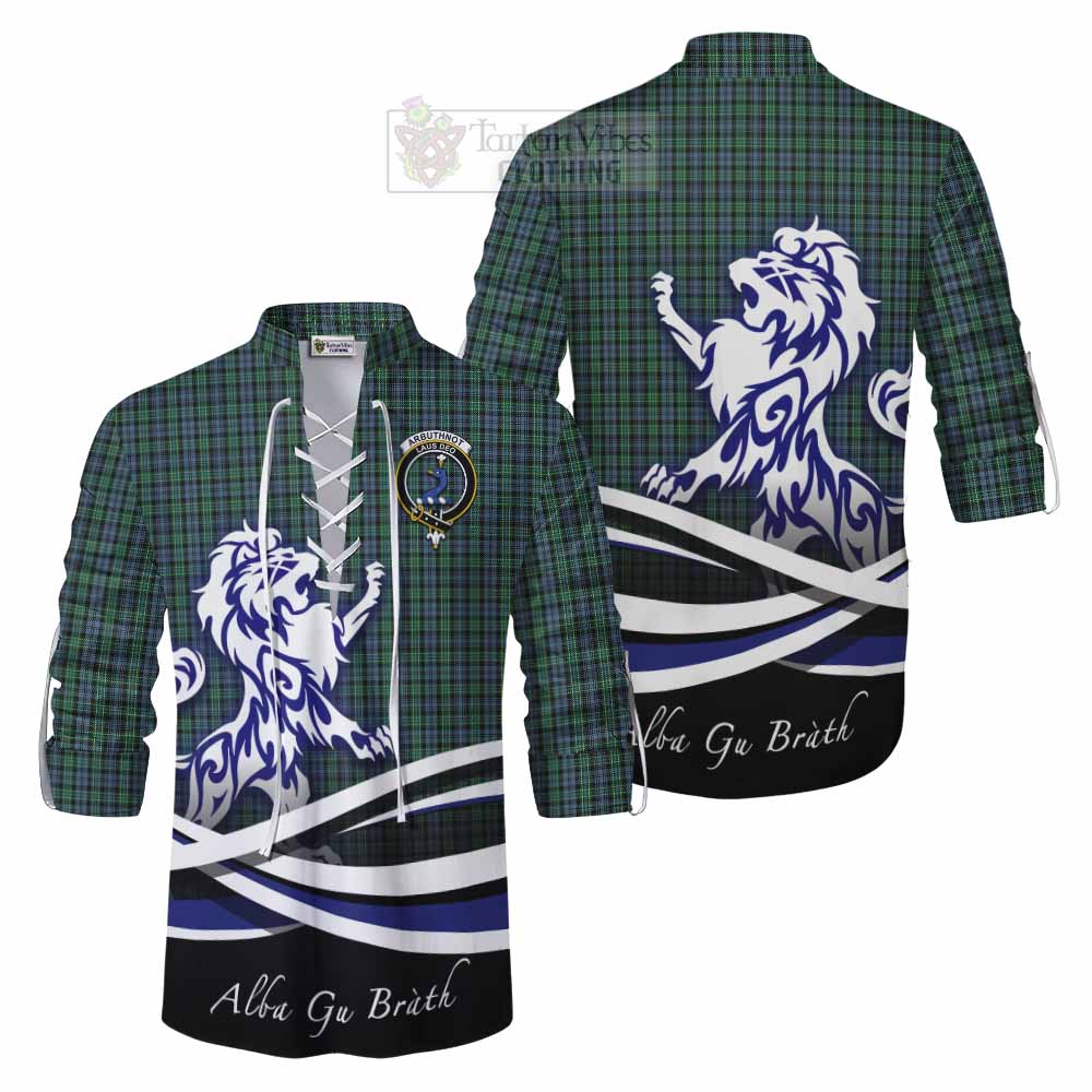 Tartan Vibes Clothing Arbuthnot Tartan Ghillie Kilt Shirt with Alba Gu Brath Regal Lion Emblem