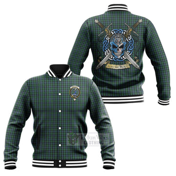 Tartan Vibes Clothing Arbuthnot Tartan Baseball Jacket with Family Crest Celtic Skull Style