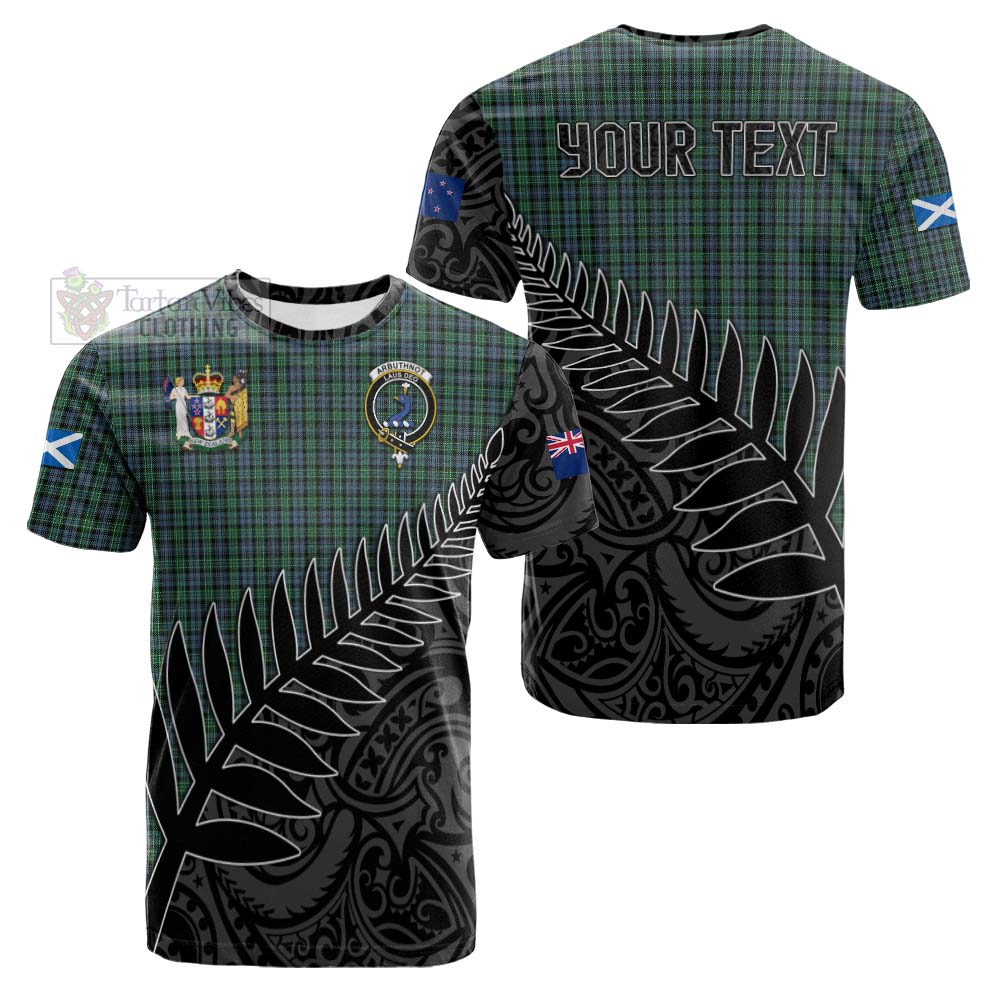 Tartan Vibes Clothing Arbuthnot Crest Tartan Cotton T-shirt with New Zealand Silver Fern Half Style