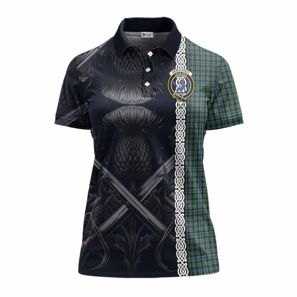 Tartan Vibes Clothing Arbuthnot Tartan Women's Polo Shirt with Family Crest Cross Sword Thistle Celtic Vibes