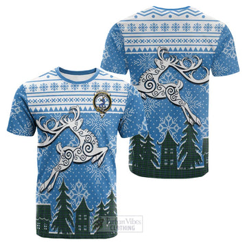 Tartan Vibes Clothing Arbuthnot Clan Christmas Cotton T-shirt Celtic Reindeer Style